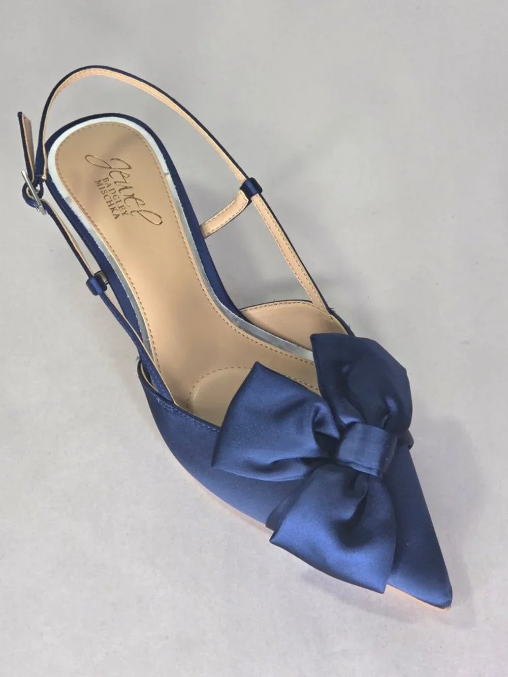Jewel Badgley Mischka Shoshana Slingback Pumps - Navy Satin, Size: 7.5